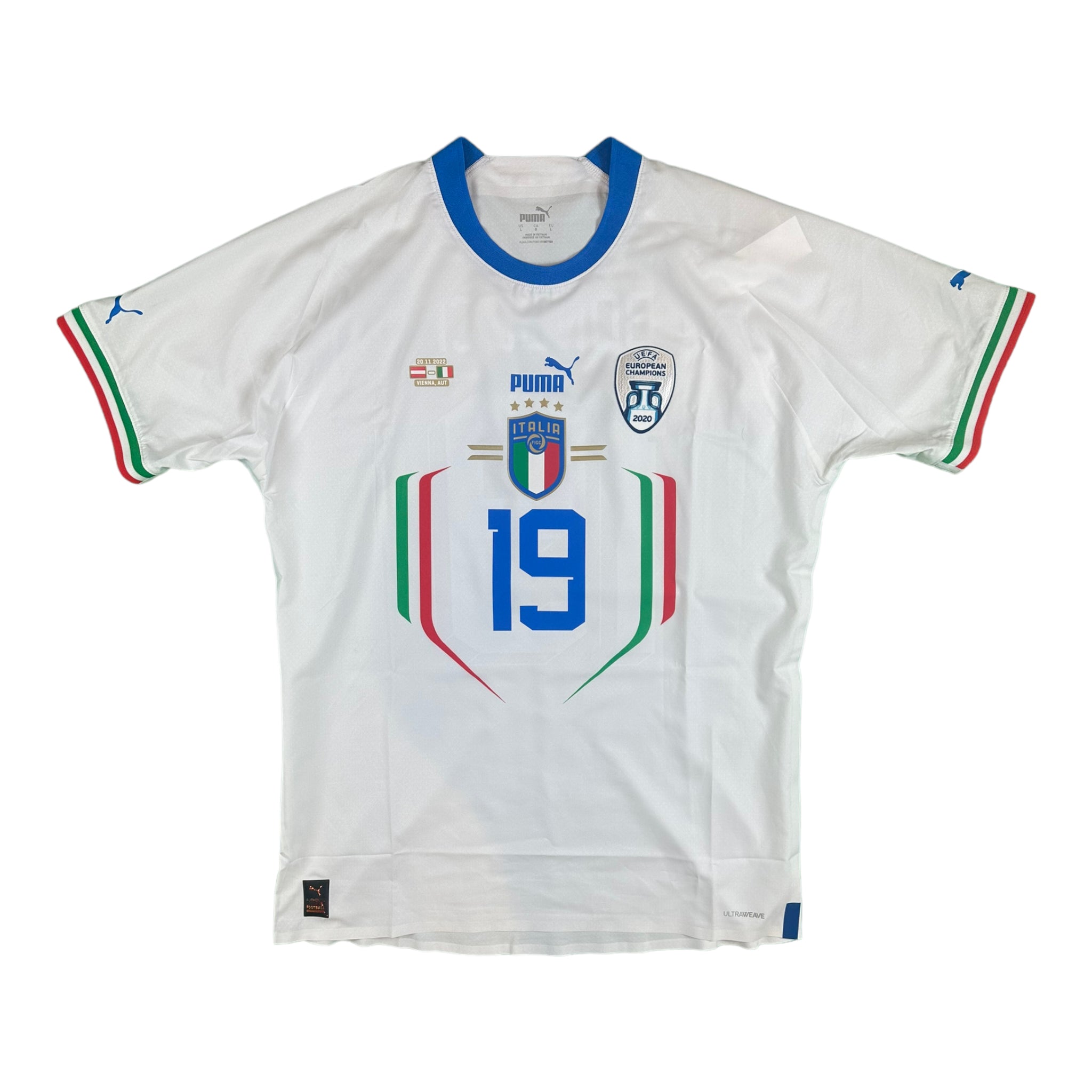 Leonardo Bonucci 19 Italy Match Issue Worn Away Shirt 2022