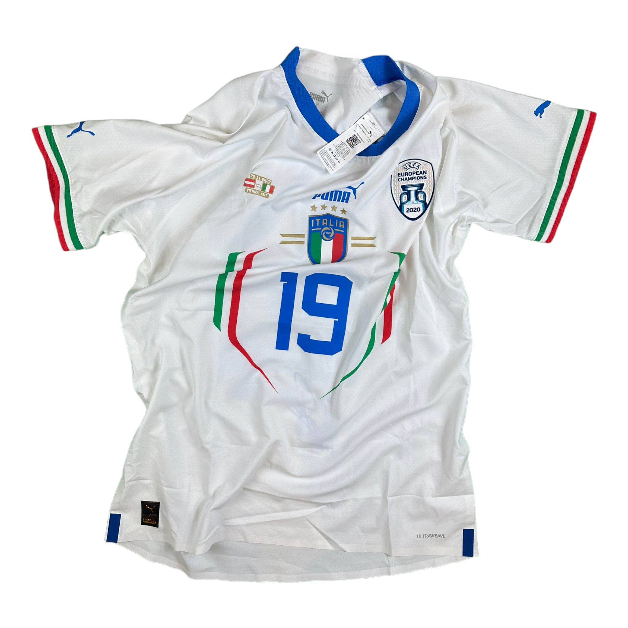 Leonardo Bonucci 19 Italy Match Issue Worn Away Shirt 2022