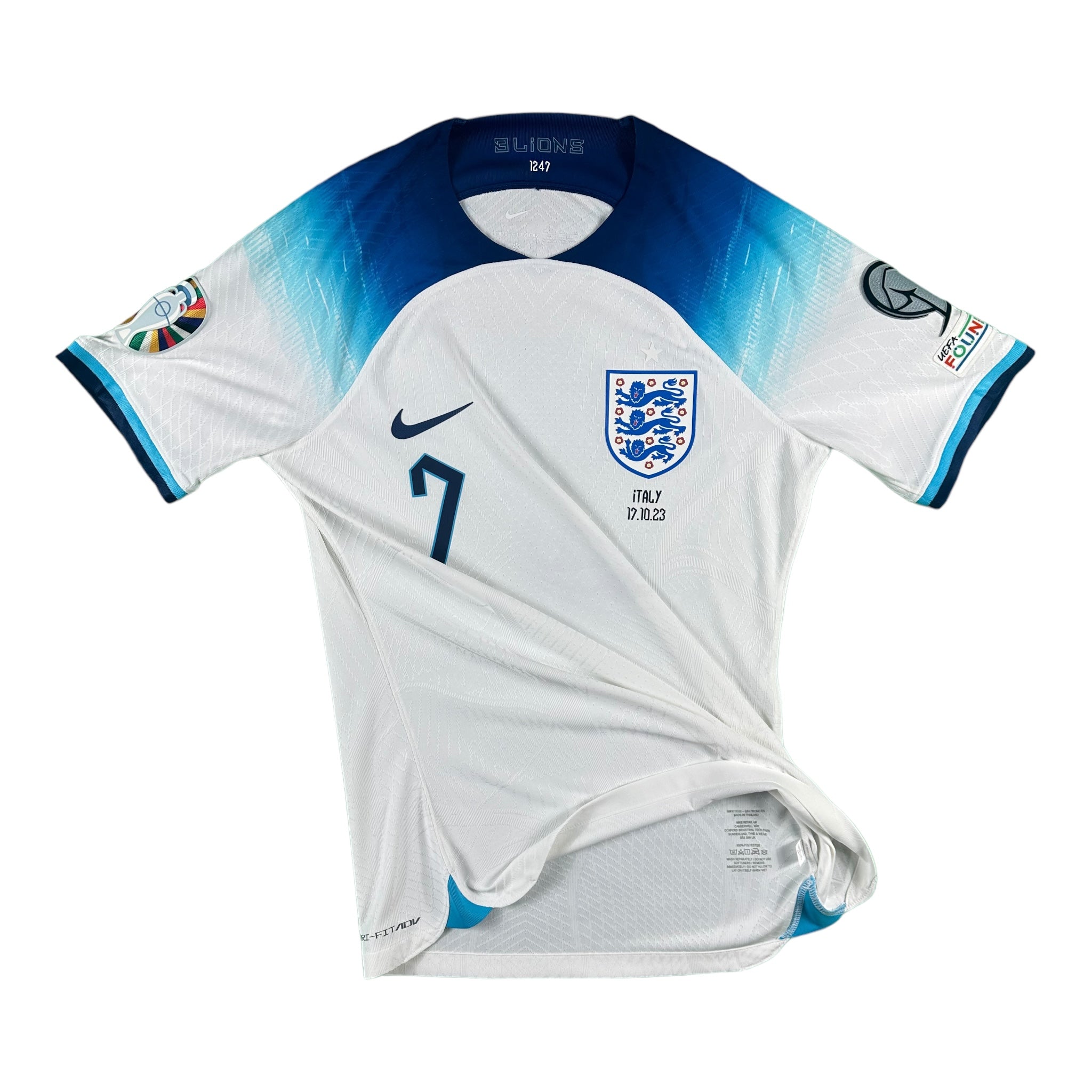 Phil Foden 7 England Match Issue / Worn Home Shirt 2023