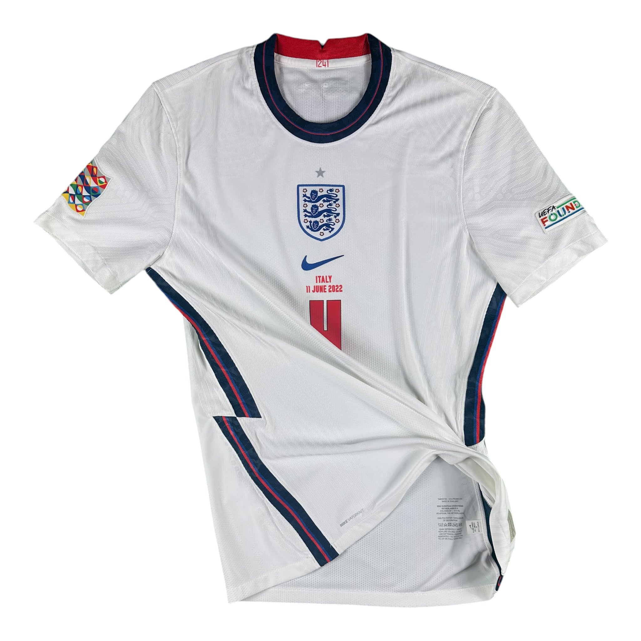 Declan Rice 4 England Match Issue / Worn Home Shirt 2022